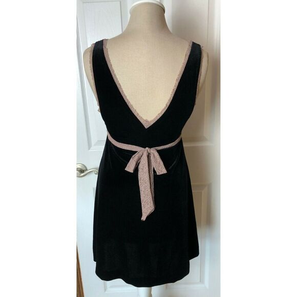Free People Black Blush Lace Velvet Sleeveless Waist Tie Dress Women's Size M - Picture 6 of 11